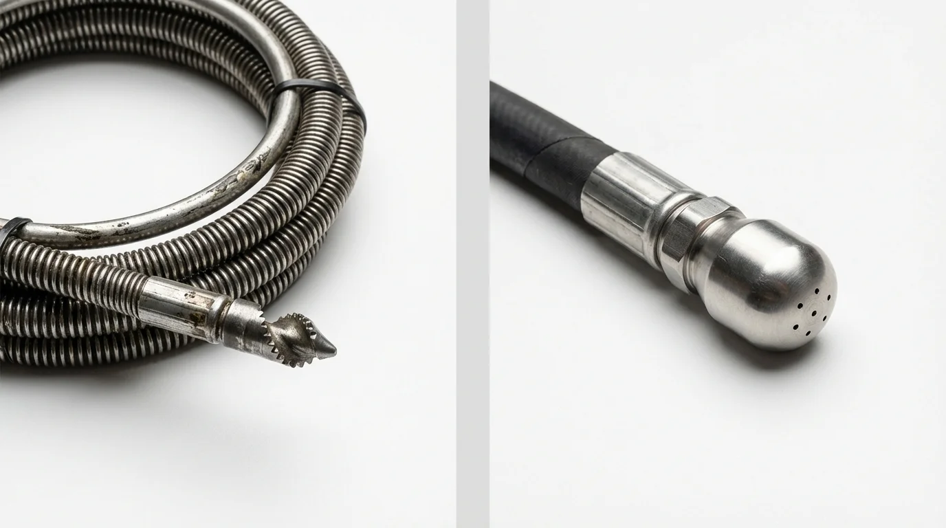 Drain snake cable and hydro jetting nozzle used for drain cleaning in Snohomish, WA