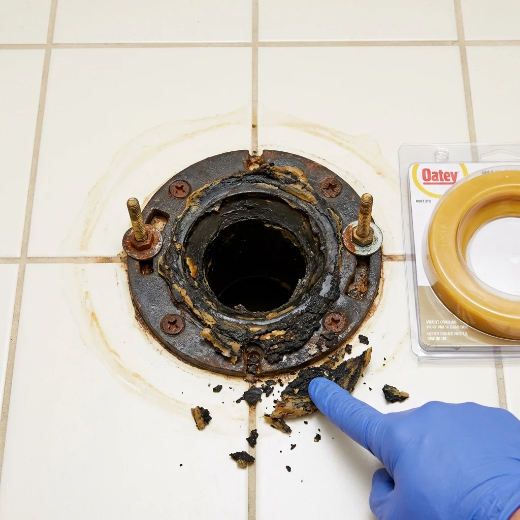 Failed wax ring showing water seepage at the base of a toilet in a Snohomish, WA home